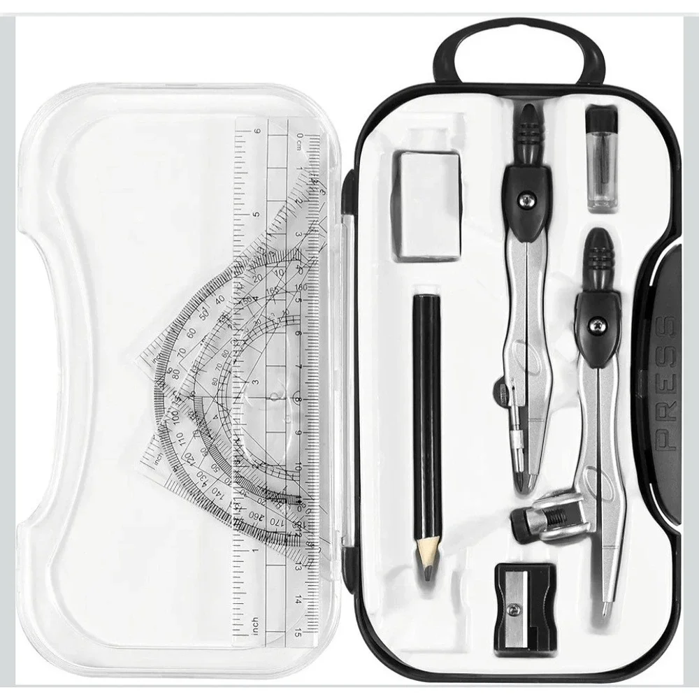 Student Geometry Set 10 Piece, Compass Ruler Protractor, Drafting Tools,‎ Black